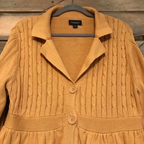 Sonoma mustard yellow buttoned knit sweater - Picture 2 of 5